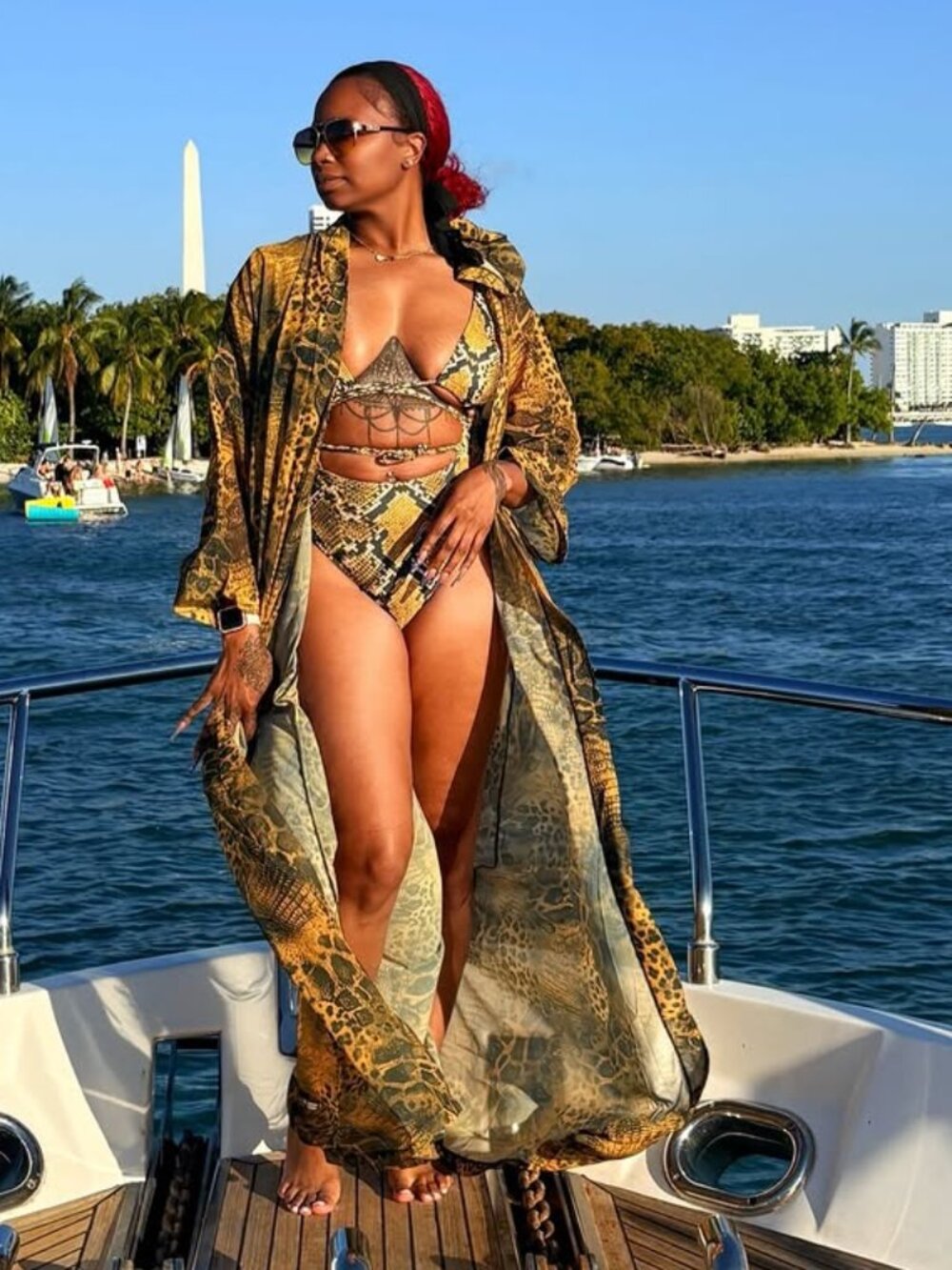 Snakeskin Print Swimsuit Set Size M | One Piece w/ Sheer Long Duster Resort Wear